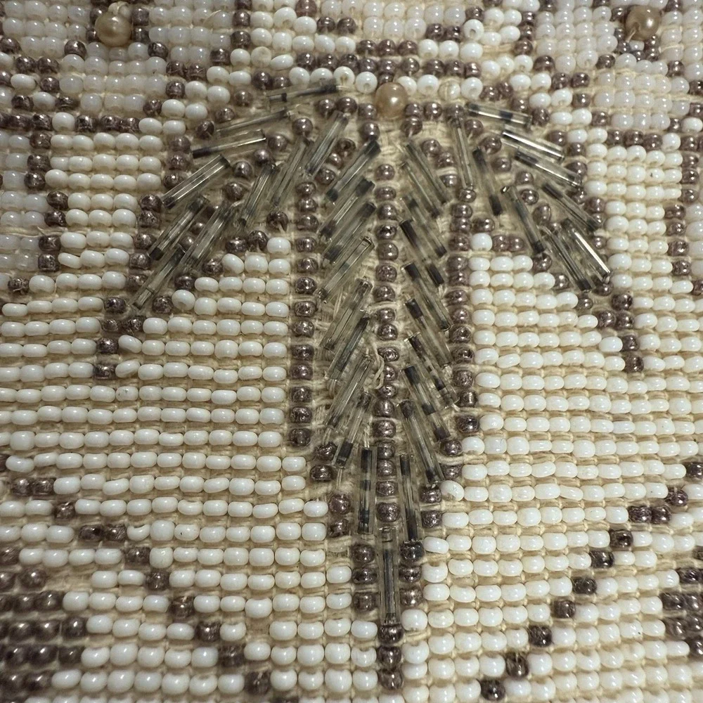Antique Beaded Coin Purse Belt Purse Glass Beads Linen Lined‎ Czechoslovakia